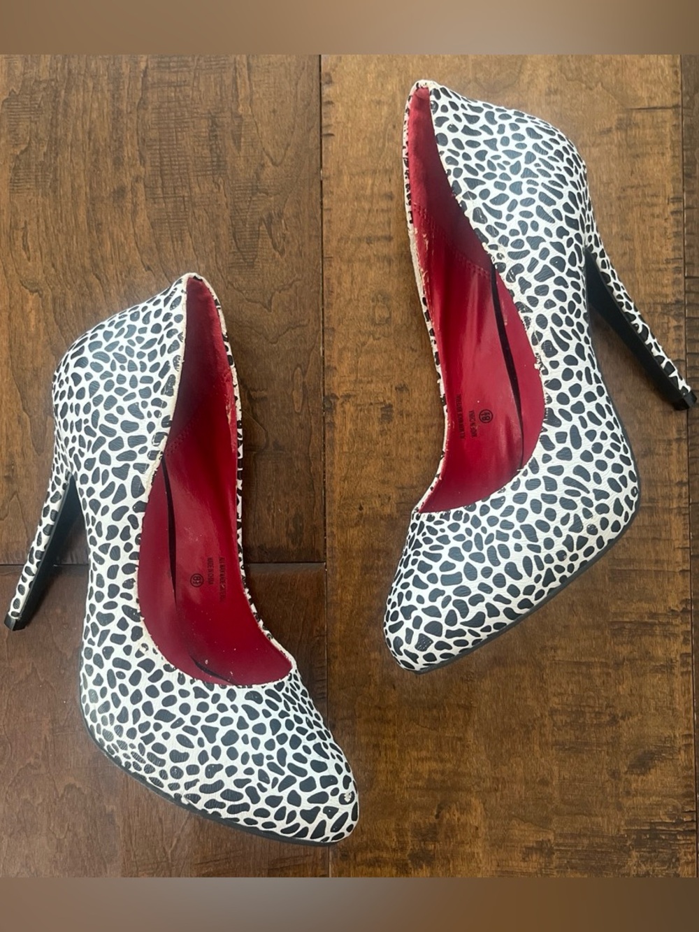 Wild Rose black and white spotted leopard print super high platform stilettos